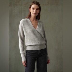White + Warren Light Gray V-Neck Sweater